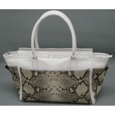 Leather Tote Bag with Cobra Print