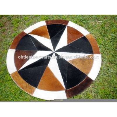 Circular Rug - Genuine Leather - Cow Hair on